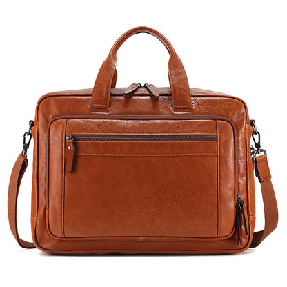 Men Leather Briefcase Office Bag with Trolley Sleeve