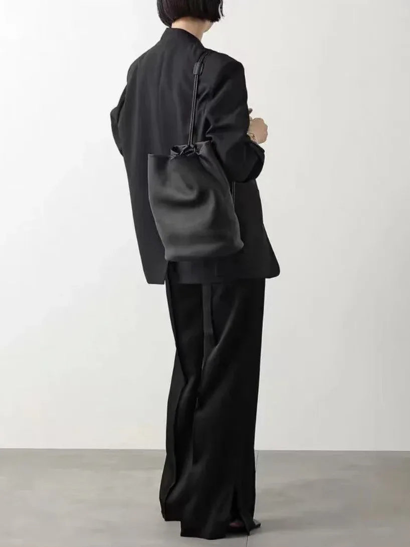 Black Leather Bucket Backpack Purse