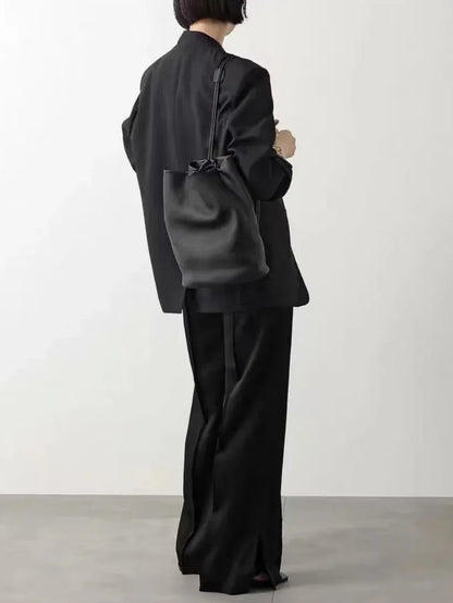 Black Leather Bucket Backpack Purse