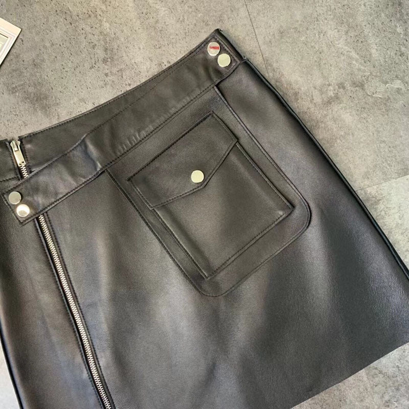 Women’s Leather Mini Skirt High Waist A-line