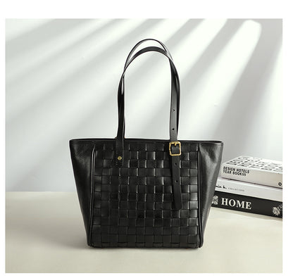 Woven Leather Tote Bag for Women Large Capacity