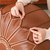 Round Faux Leather Pouf Ottoman Cover with Pumpkin Stitching