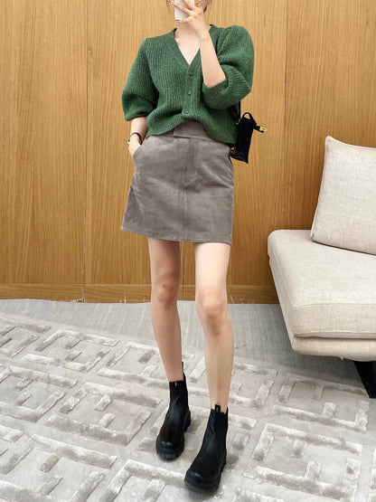 Genuine Suede Leather Mini Skirt High Waist for Women