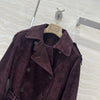 Women Cropped Suede Short Trench Jacket with Belt
