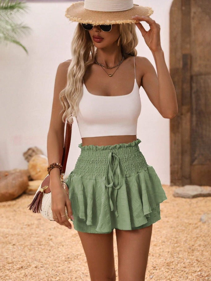 Ruffle Hem Smocked High Waist Skort for Women