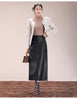 Flap Pocket Split Thigh Imitation Leather Skirt