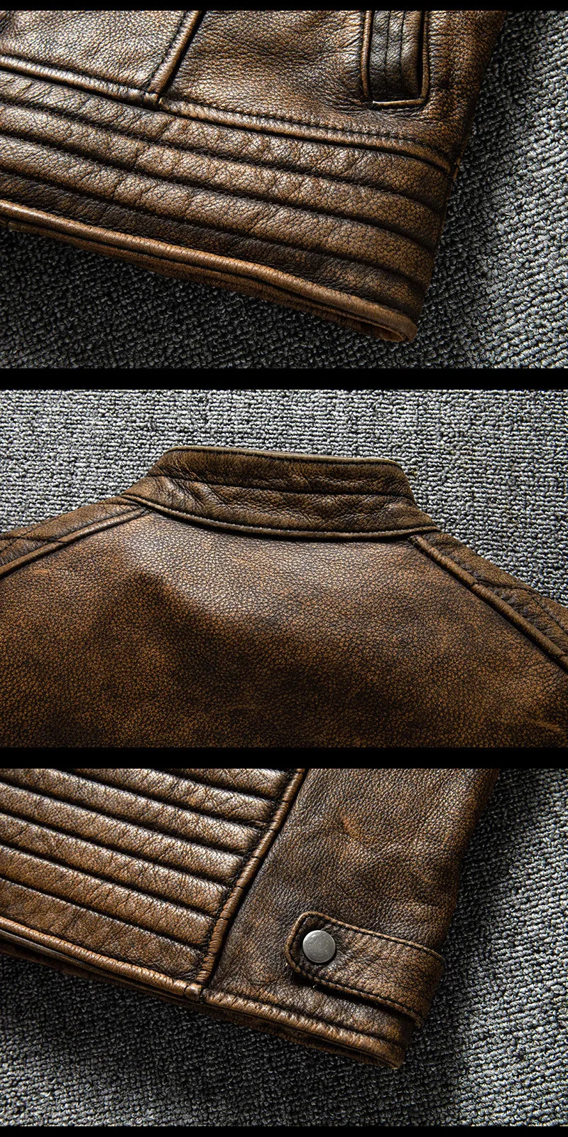 Men’s Vintage Distressed Biker Leather Jacket Slim Fit