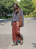 Women Leather Baggy Pants Retro Elastic Waist Loose Fit
