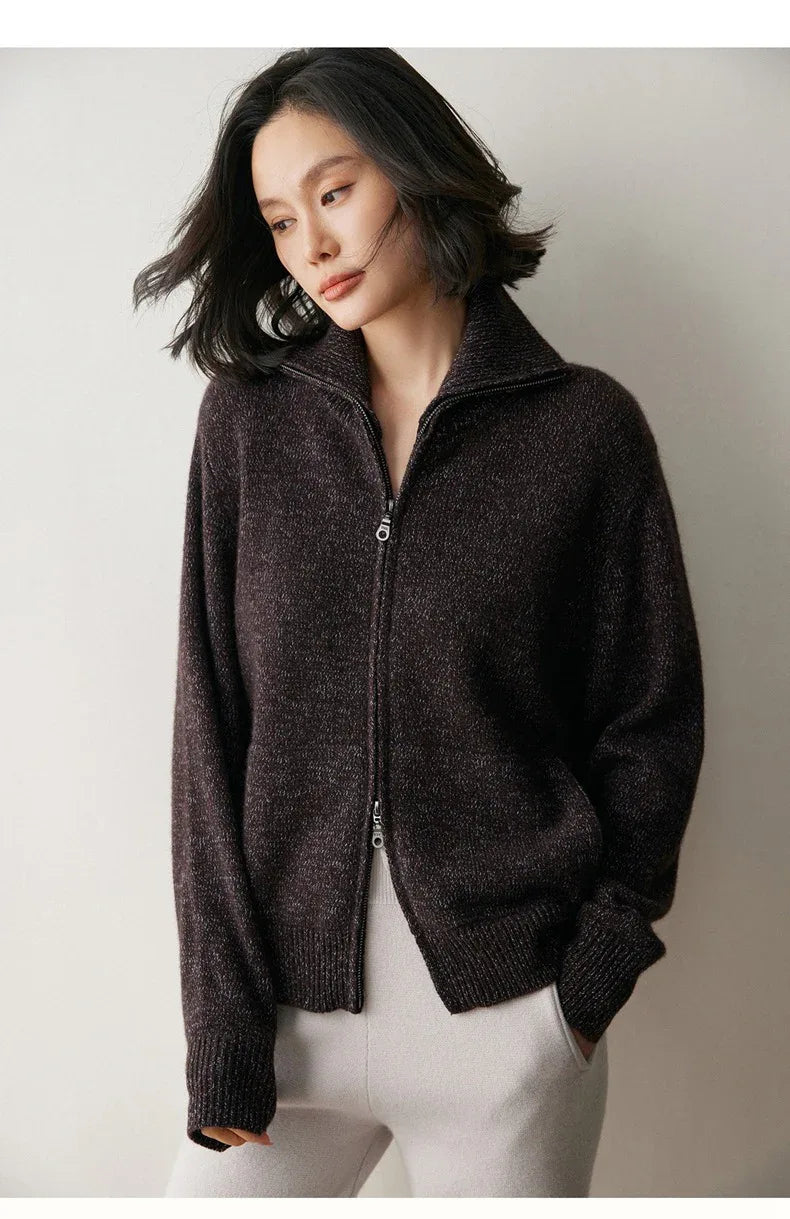 Warm Zip Wool Cashmere Cardigan Jacket Top 3 M