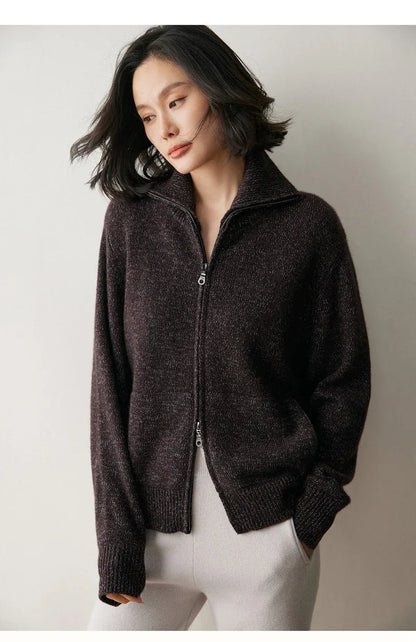 Warm Zip Wool Cashmere Cardigan Jacket Top 3 M