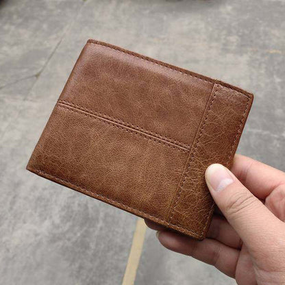 Men’s Genuine Leather Bifold Wallet with ID Window and Zipper Pocket