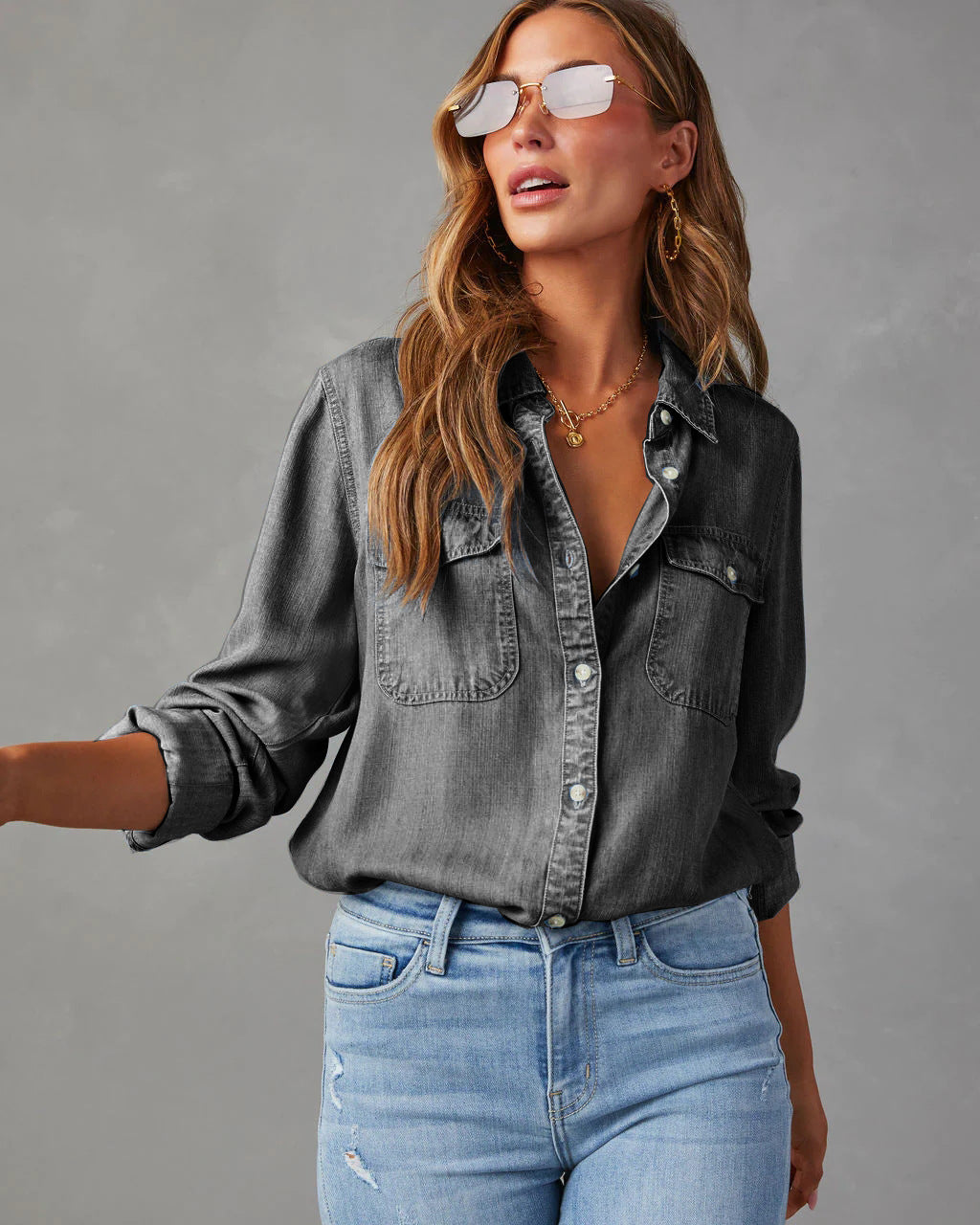 Lightweight Denim Shirt Women Long Sleeve