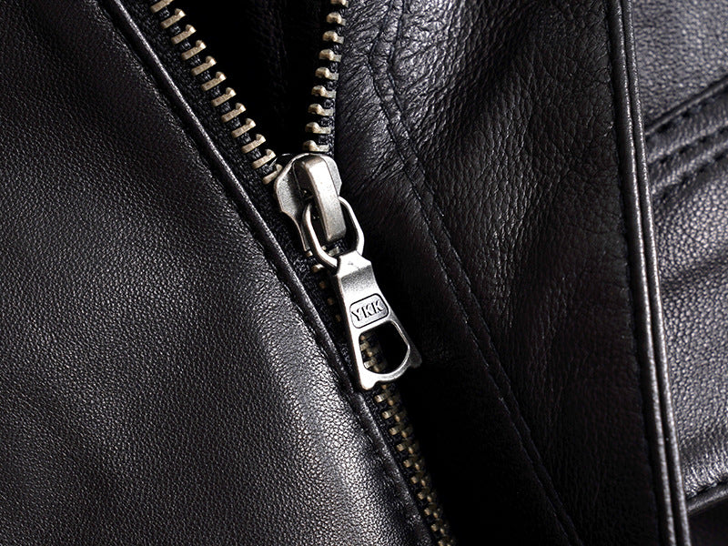 Women’s Leather Moto Trench Coat with Waist Cinch and Buckle Collar