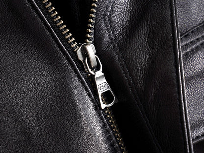 Women’s Leather Moto Trench Coat with Waist Cinch and Buckle Collar