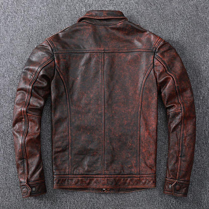 Men’s Distressed Oil Wax Leather Jacket Slim Fit