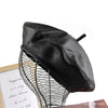 Leather womens beanie with black beret crown