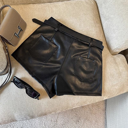 Black High-Waisted Coated Shorts for Women