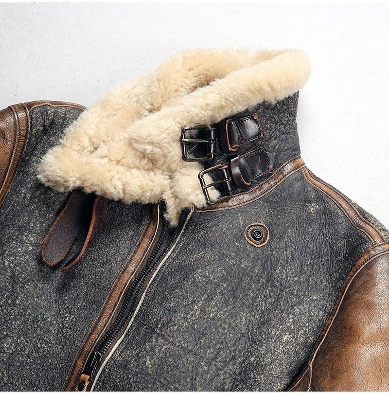 Men Real Shearling Leather Aviator Jacket