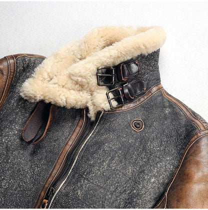 Men Real Shearling Leather Aviator Jacket