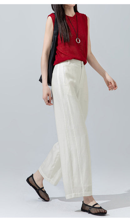 Women’s linen pants with cropped wide leg drape