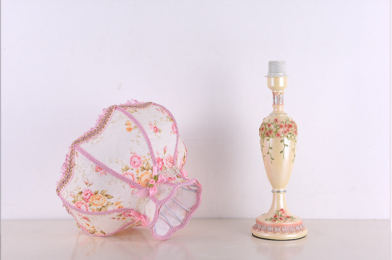 European floral fabric bedside table lamp