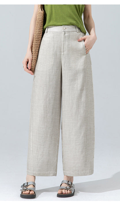 Women’s linen pants with cropped wide leg drape