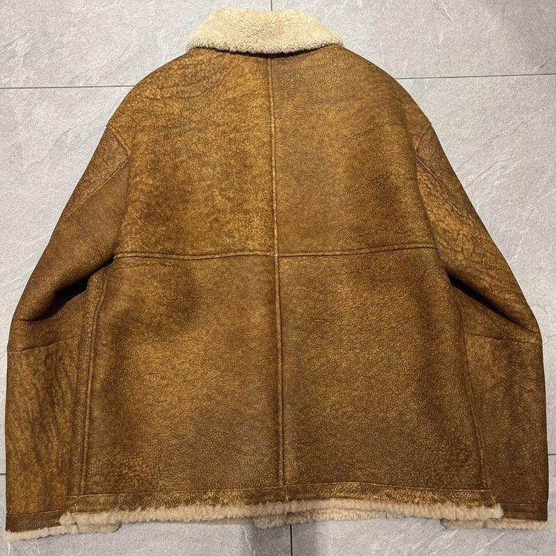Men Real Shearling Bomber Jacket Aviator Winter Coat