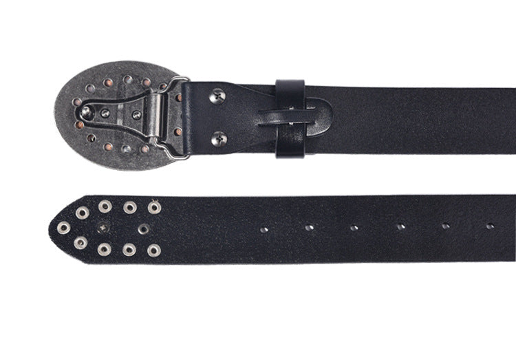 Black Leather Biker Belt with Rivets for Men and Women