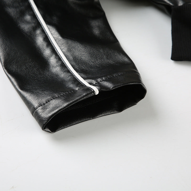 Cropped Faux Leather Jacket Women Moto Bomber Style