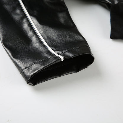 Cropped Faux Leather Jacket Women Moto Bomber Style