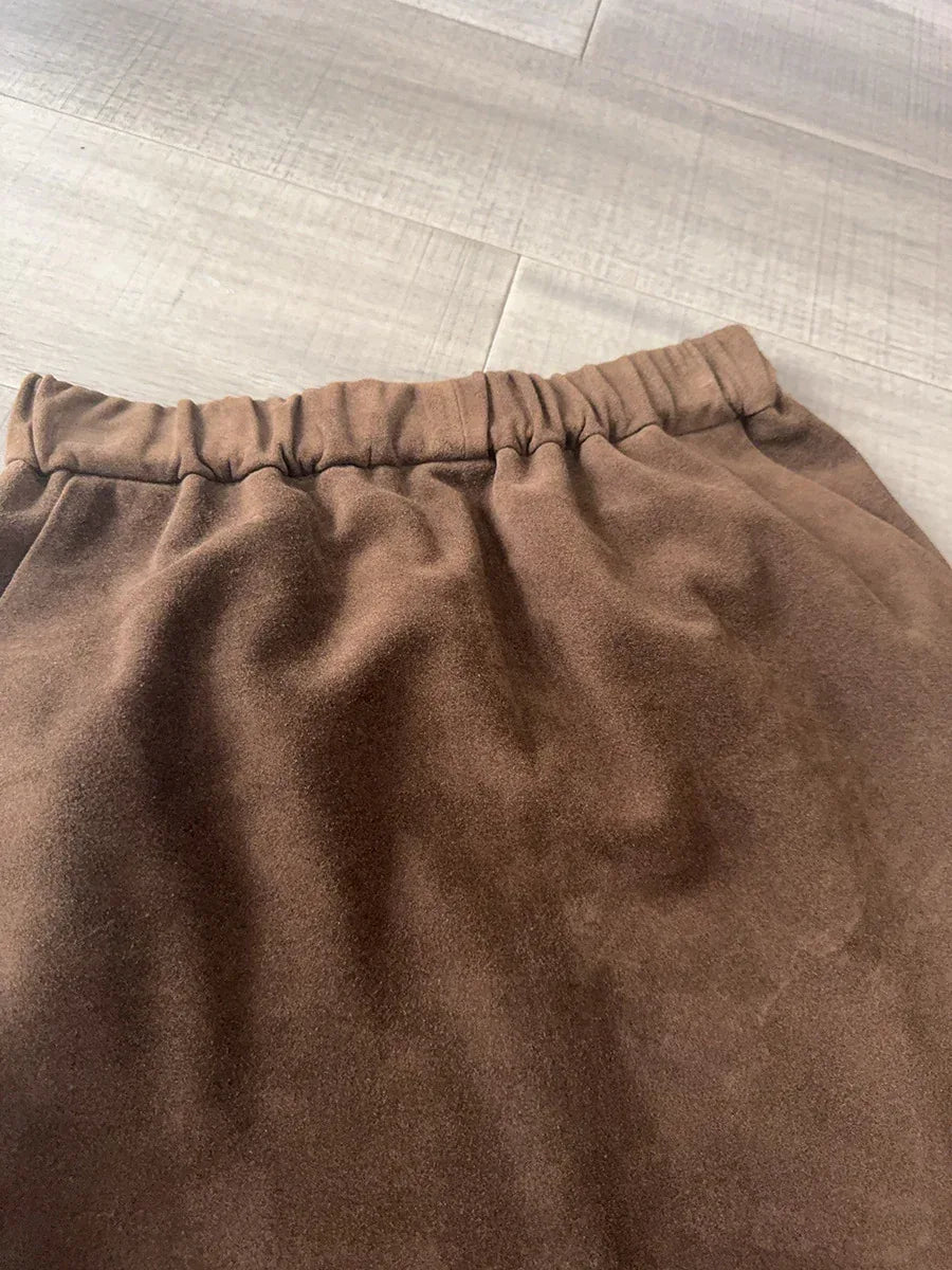 Women’s Genuine Suede Midi Skirt High Waist