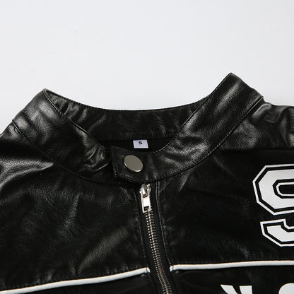 Cropped Faux Leather Jacket Women Moto Bomber Style