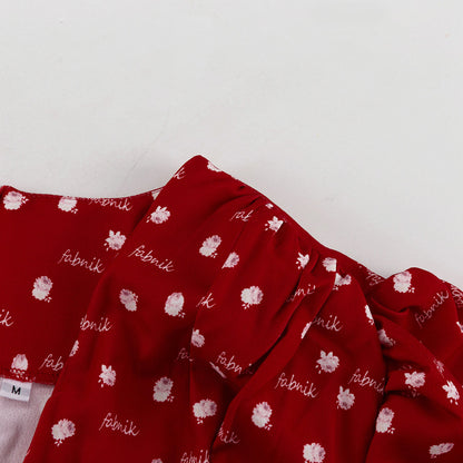 Red floral pleated mini dress