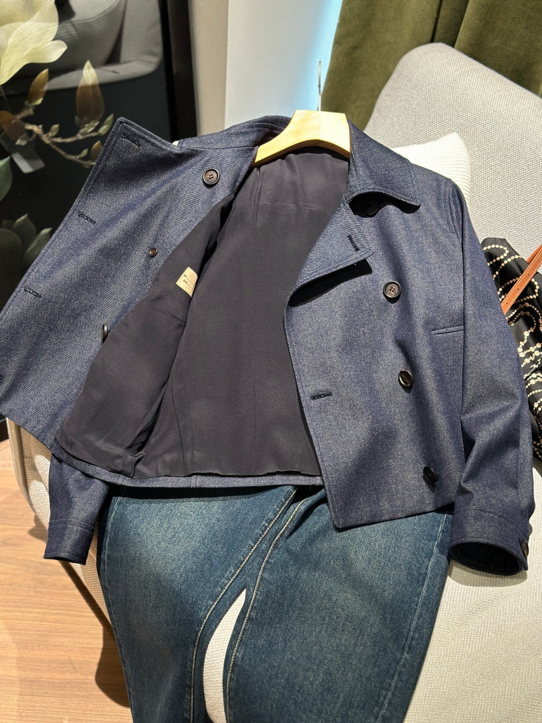 Women Double Breasted Short Wool Coat Mulberry Silk Lined