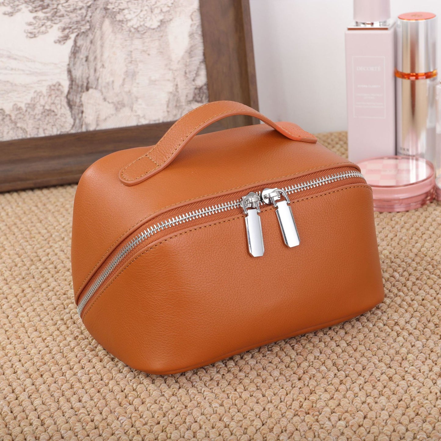 Women’s Genuine Leather Cosmetic Bag with Interior Travel Organizer