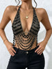 Silver Rhinestone Bra Chain Top with Layered Drapes