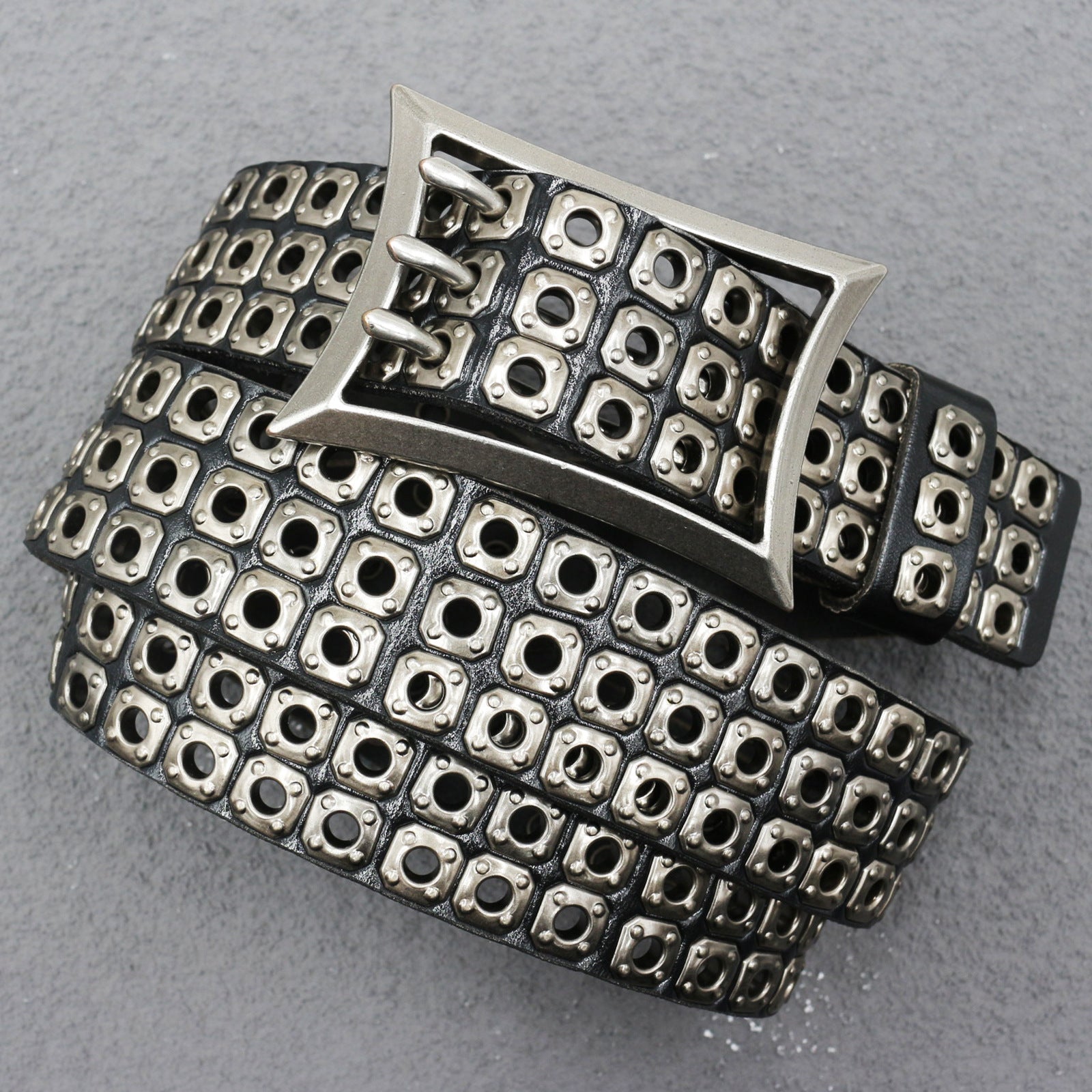 Punk studded wide leather belt with rivets