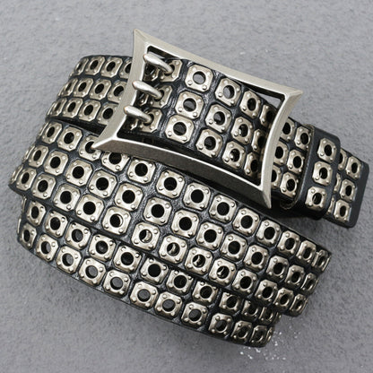 Punk studded wide leather belt with rivets