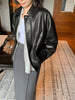 Retro black women leather flight jacket