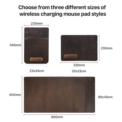 Large leather desk mat with wireless charging