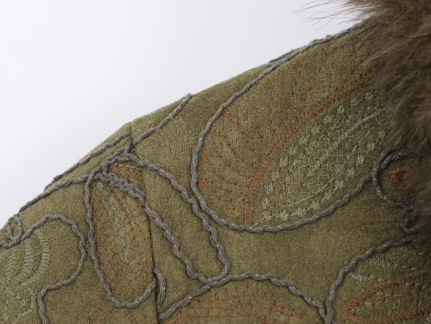 Embroidered reversible faux fur short coat