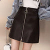 Black PU Leather Mini Skirt with Zipper High Waist A-Line Fit