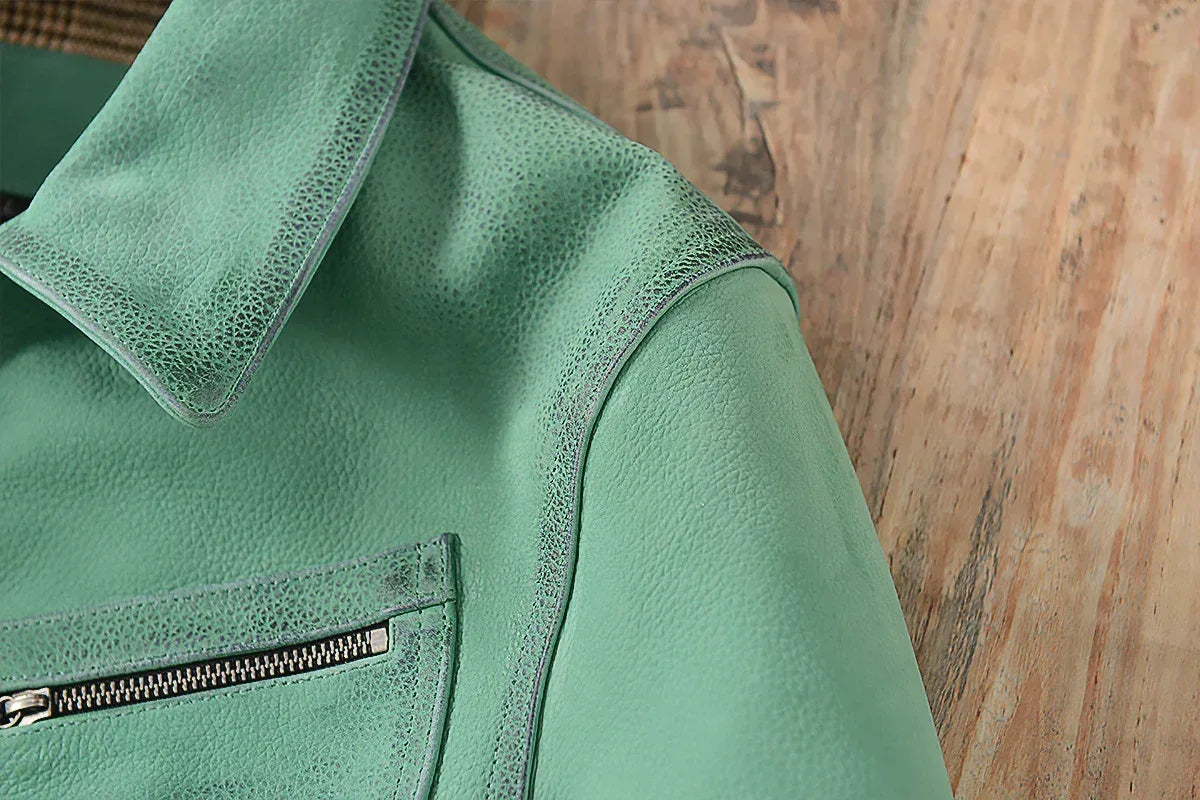 Men’s Distressed Emerald Green Leather Jacket
