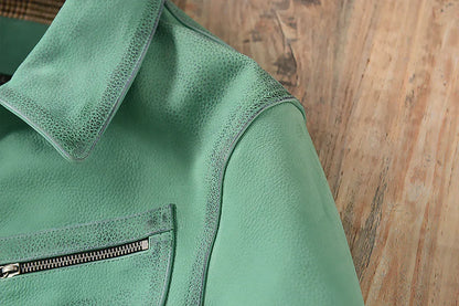 Men’s Distressed Emerald Green Leather Jacket