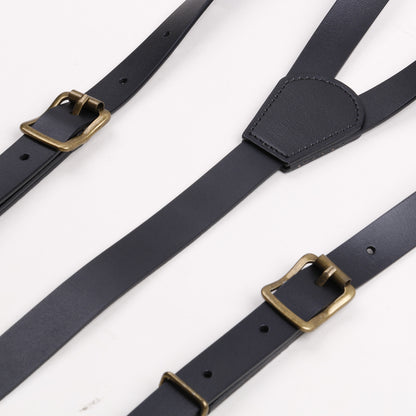 Adjustable men leather suspenders with three clips