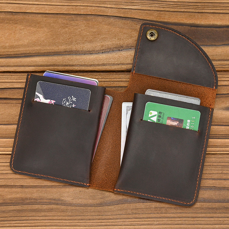 Men’s Leather Card Holder Crazy Horse Cowhide Slim Snap Wallet