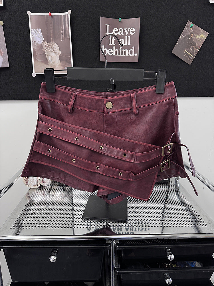 Women High Waisted PU Leather Shorts Belted Bodycon Street Style