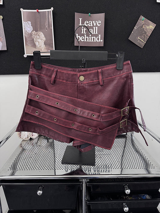 Women High Waisted PU Leather Shorts Belted Bodycon Street Style