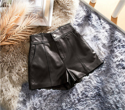 Women’s Leather High Waist Shorts Wide Leg