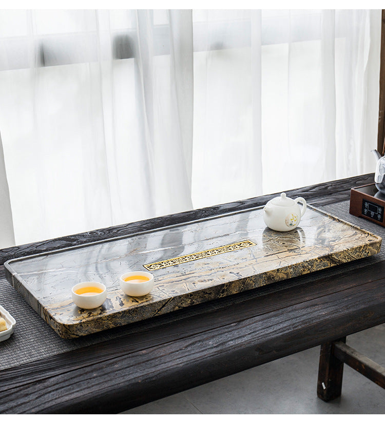Black Grey Gold Stone Tea Tray for Gongfu Brewing